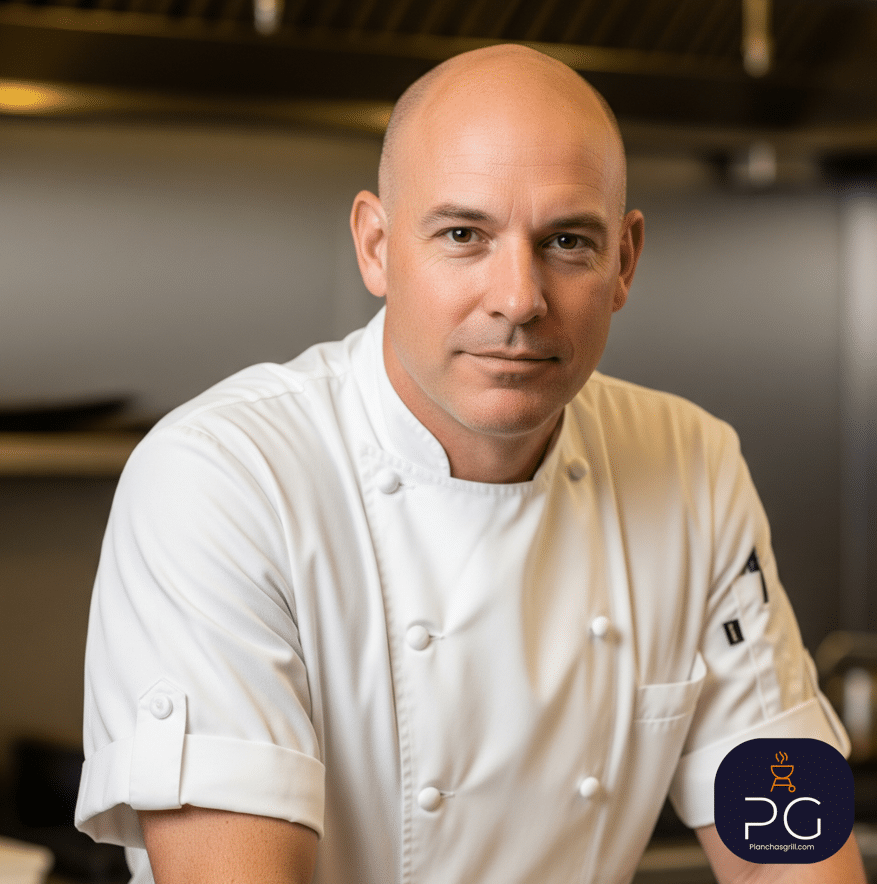 Chef Cole Sterling cocinando en un grill de carbón tradicional, mostrando sus orígenes